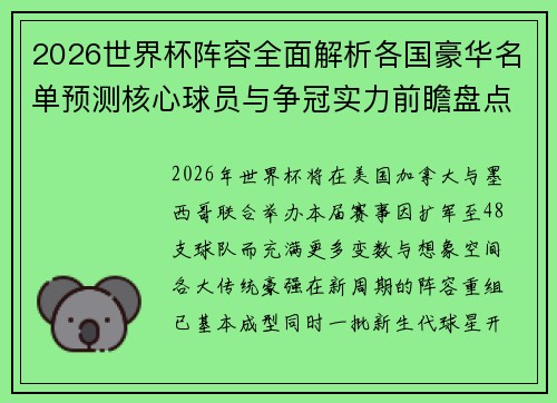 2026世界杯阵容全面解析各国豪华名单预测核心球员与争冠实力前瞻盘点 2026世界杯阵容全面解析各国豪华名单预测核心球员与争冠实力前瞻盘点